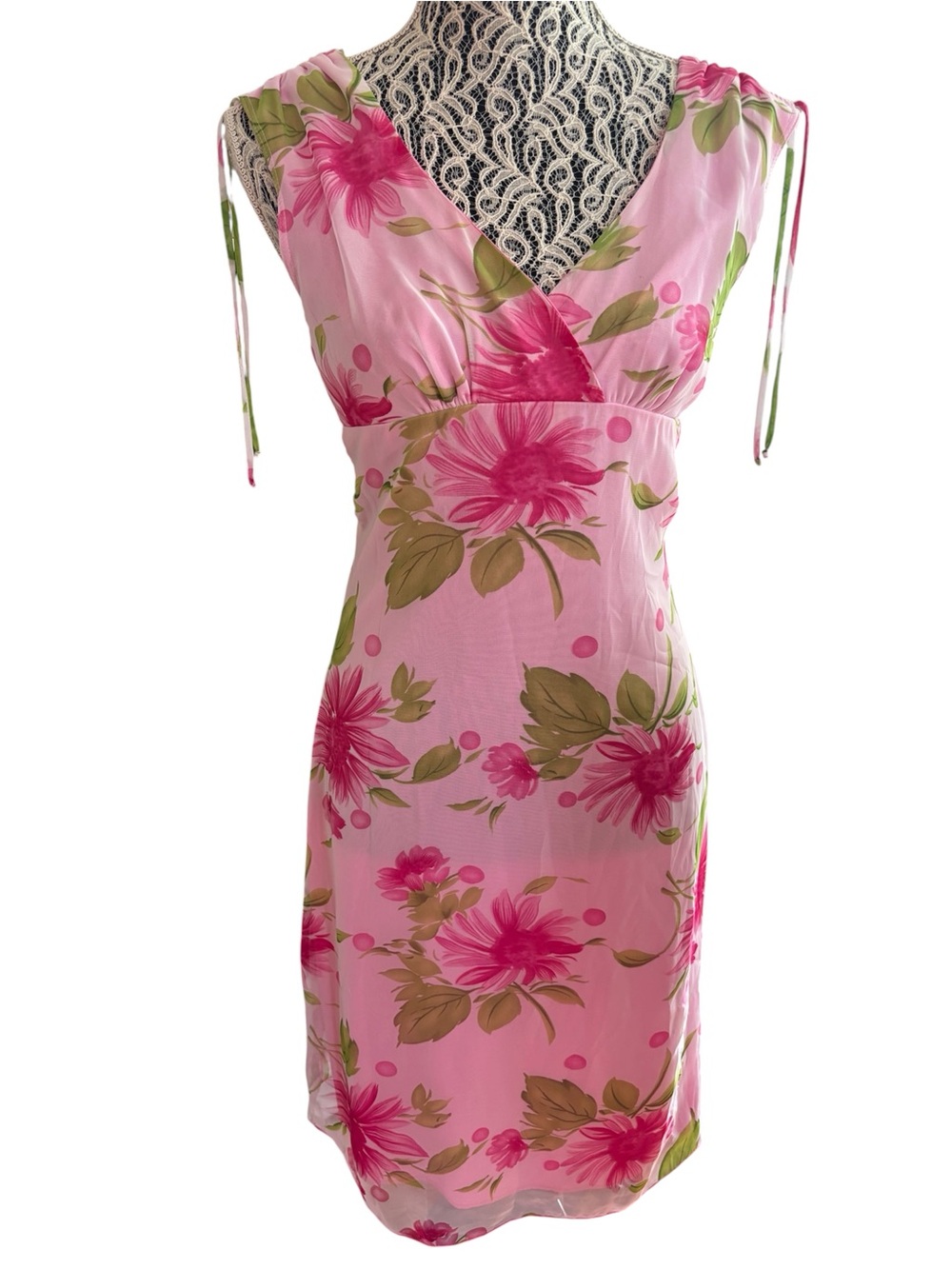 Vintage 90s Hourglass Pink Floral Dress